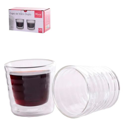 Conjunto de Copo 2 Peças  80ml em Vidro Parede Dupla Rio de Ouro