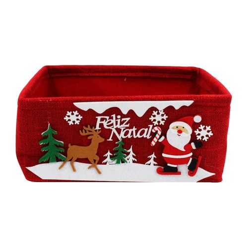 Cesto Retangular Natalino Decorativo 31x22cm em Tecido Fartex