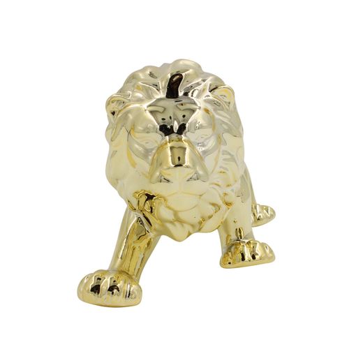 Leão Decorativo 22x7x8cm em Porcelana Dourado Youbai