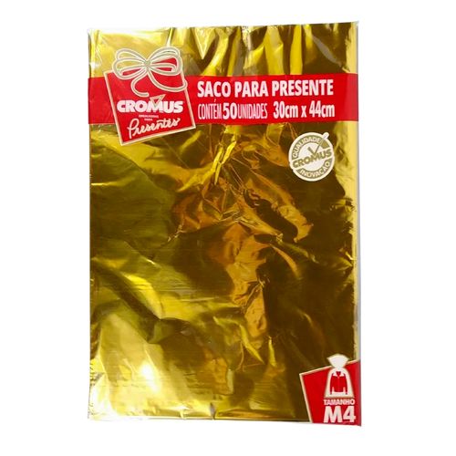 Saco de presente liso metalizado dourado 50 unidades 30x44cm Cromus Cromus Embalagem