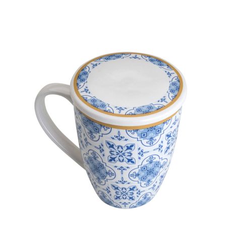 Caneca Lisboa C/ Tampa e Filtro 310ml em Porcelana Lyor