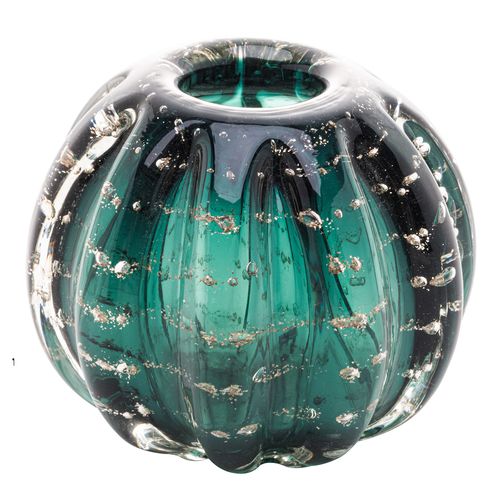 Vaso Decorativo Murano Italy 12x10cm em Vidro Verde Esmeralda C/ Detalhe Gold  Lyor