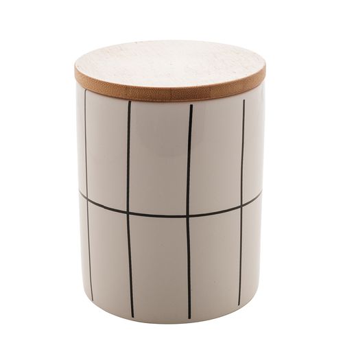 Potiche Decorativo de Cerâmica C/Tampa de Bambu Turim Branco 10x10x12cm Lyor