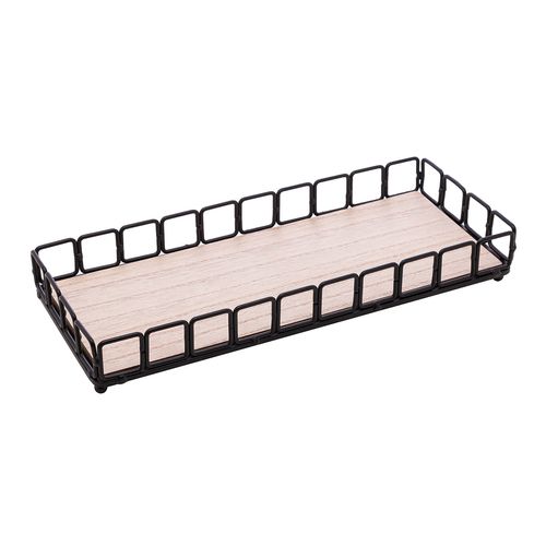 Bandeja Decorativa 30,5x13x3,5cm em Metal e MDF Lyor