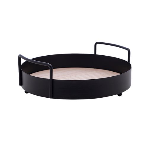 Bandeja Decorativa Preta C/ Alça 20x6cm em Metal e MDF Lyor