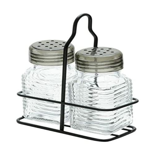 Porta Condimentos Sal & Pimenta 2 Peças em Vidro + Suporte em Metal Lyor