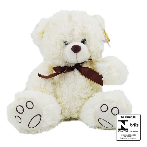 Urso de Pelúcia C/Laço 29x18cm em Poliéster Fizzy