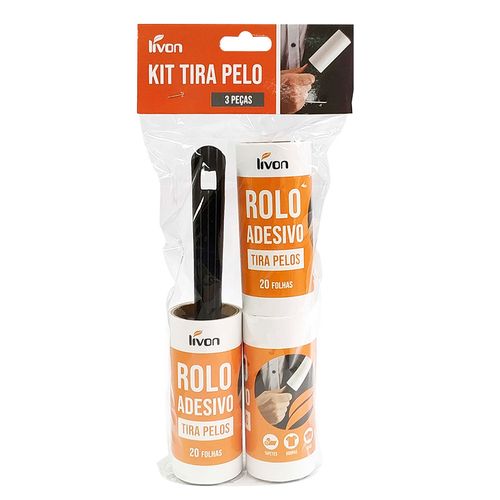 Rolo Auto Adesivo Tira Pelos 3 Peças 60 Folhas Livon