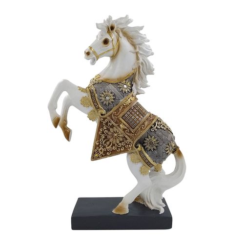 Cavalo Decorativo 32cm em Resina White C/ Detalhes em Dourado Taimes