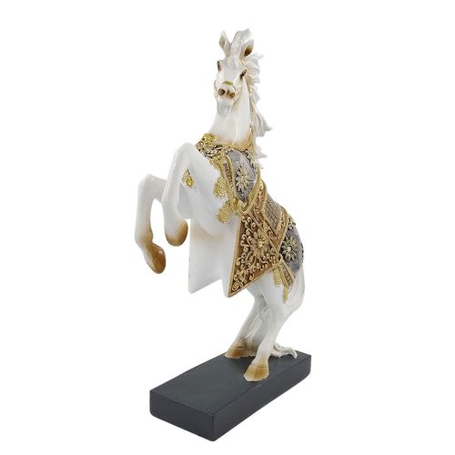 Cavalo Decorativo 32cm em Resina White C/ Detalhes em Dourado Taimes