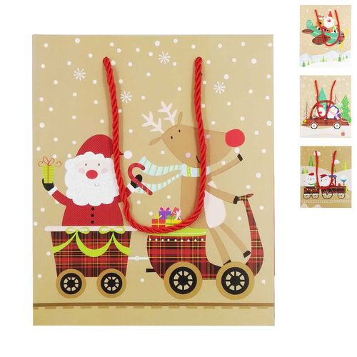 Sacola P/ Presente Tema Natal 30x12x40cm Estampas Sortidas em Papel