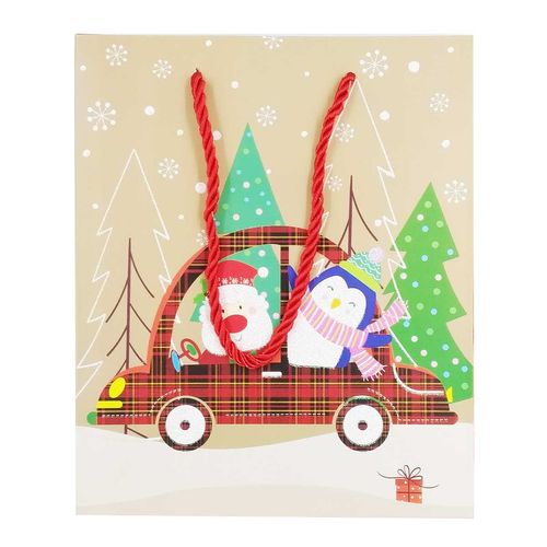 Sacola P/ Presente Tema Natal 30x12x40cm Estampas Sortidas em Papel