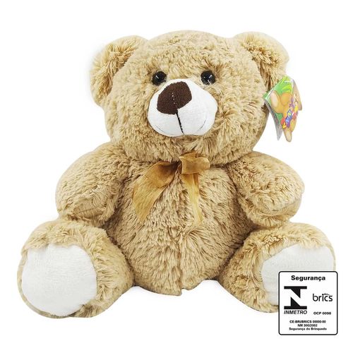 Urso de Pelúcia 28cm com Laço em Poliéster