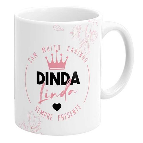 Caneca C/ Muito Carinho Dinda 300ml em Porcelana Sude Presentes