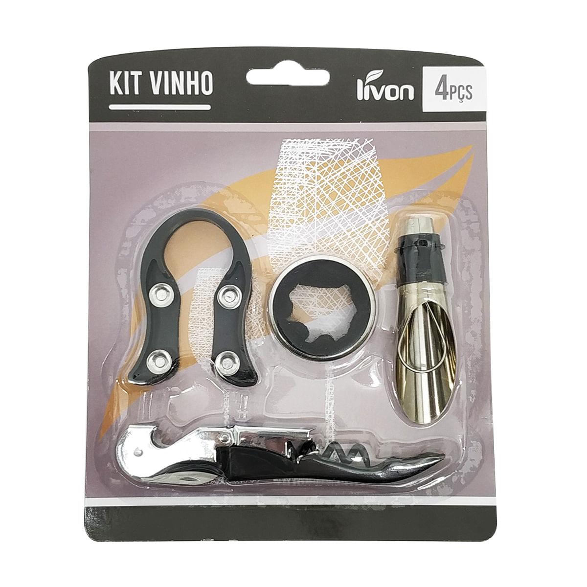 Kit Acessórios para Vinho 4 Peças Bico Dosador Corta Lacres Abridor de Vinho Anel para Garrafa