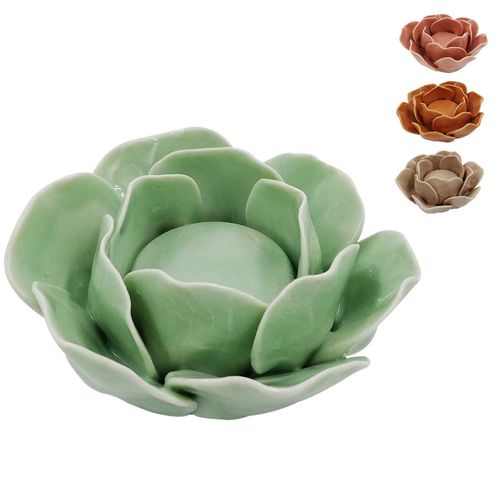 Castiçal Decorativo Flor 10,5x5cm em Porcelana Multiart