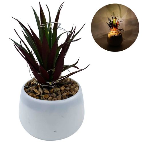 Vaso Decorativo Led C/Planta Artificial 13x10cm em Plástico Bom Years