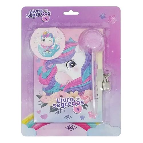 Diário Livro de Segredos Unicórnio C/ Caneta Pompom + Cadeado DCL Editora