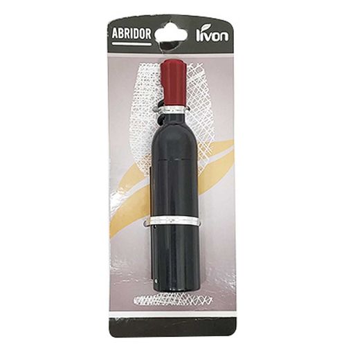 Abridor de Vinho Formato de Garrafa 11,5x2cm em Plástico Livon