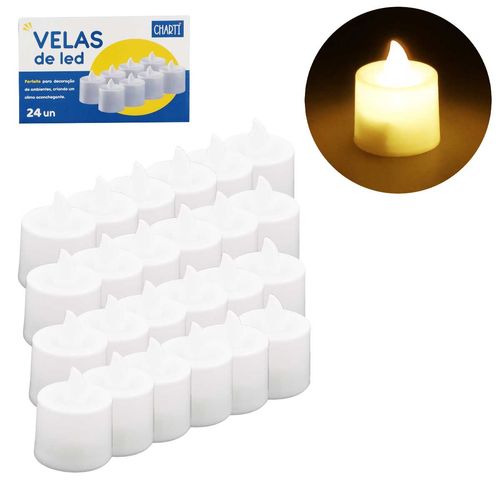 Jogo de Velas LED Decorativa 4,5cm 24 Peças em Plástico Charti