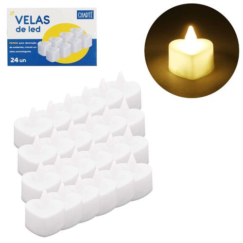 Jogo de Velas LED Decorativas Coração 4cm 24 Peças em Plástico Charti