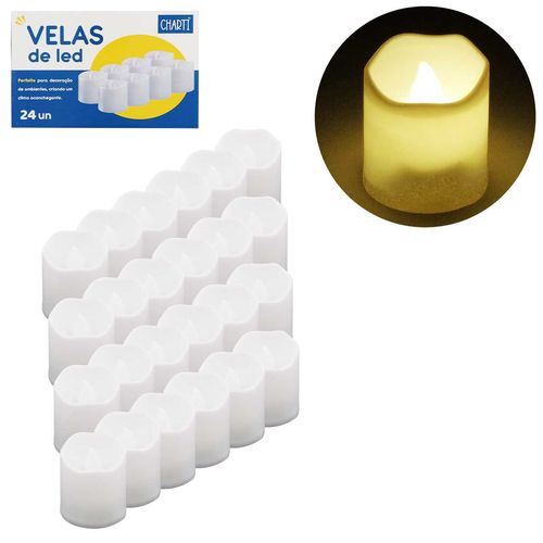 Jogo de Velas LED Decorativa C/ Borda Irregular 4cm 24 Peças em Plástico Charti