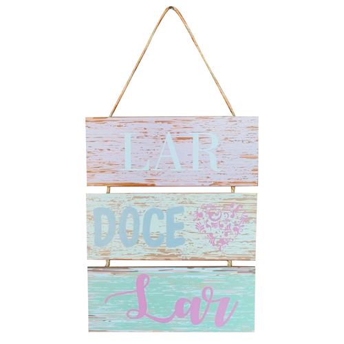 Placa Lar Doce Lar C/ Corda 24cm em Madeira Nsw Nac.Imp