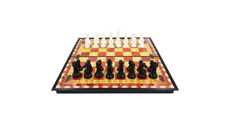 Jogo xadrez e dama pecas e tabuleiro em madeira 40 x 40cm coday