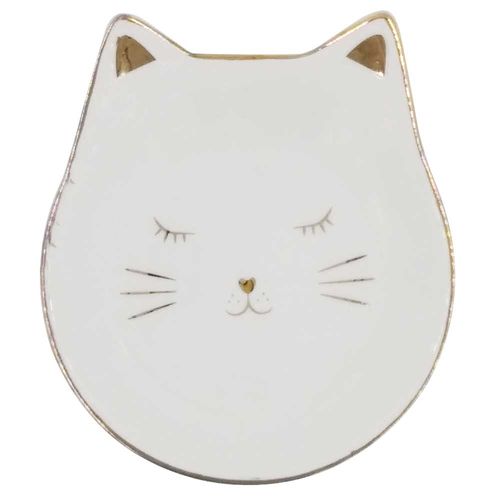 Porta Joia Decorativo Gatinho de Porcelana 12cm Livon