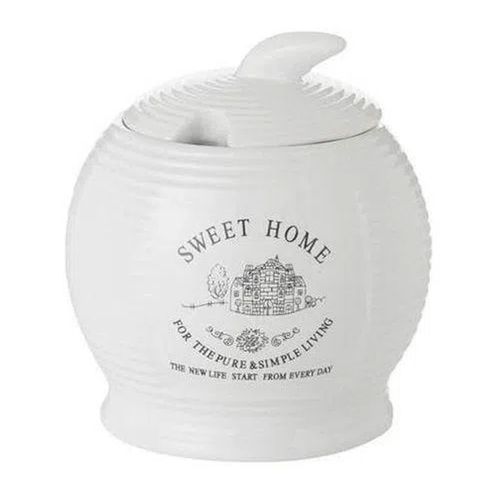 Açucareiro Sweet Home de Cerâmica Branco  8x11,5cm Lyor Coliseu Presentes