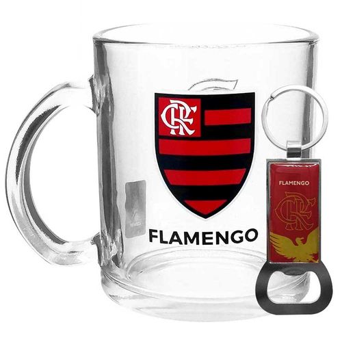 Caneca C/ Chaveiro Flamengo 320ml em Vidro Mileno