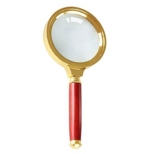 Lupa de vidro com corpo plástico e madeira vermelho com dourado 15cm Forbees