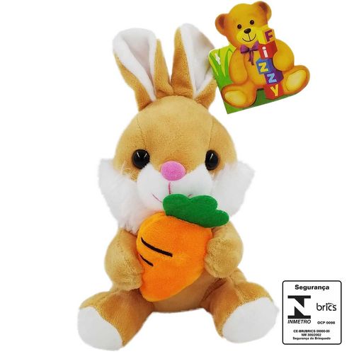 Coelho de Pelúcia C/ Cenoura 14cm em Poliéster Fizzy