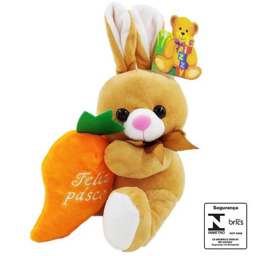 Coelho de Pelúcia C/ Cenoura 18cm em Poliéster Fizzy