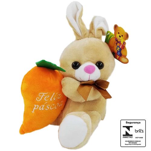 Coelho de Pelúcia C/ Cenoura 18cm em Poliéster Fizzy