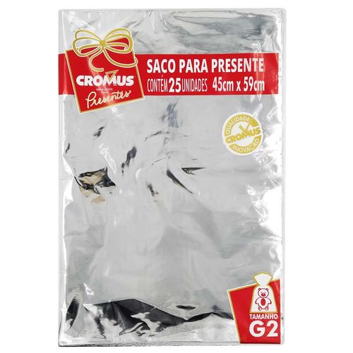 Saco P/ Presente Metálico 45x59cm em Plástico Cromus Embalagens