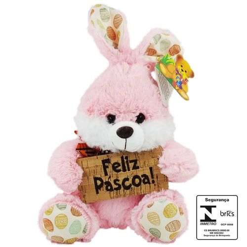 Coelho C/ Placa Feliz Páscoa 20cm em Pelúcia Fizzy