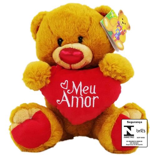 Urso de Pelúcia C/ Coração 30cm em Poliéster Fizzy
