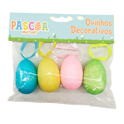 Ovos de Páscoa Decorativo 4X6cm 4 Peças em Isopor Multiart