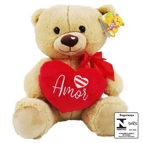 Urso de Pelúcia C/ Laço 30cm em Poliéster Fizzy