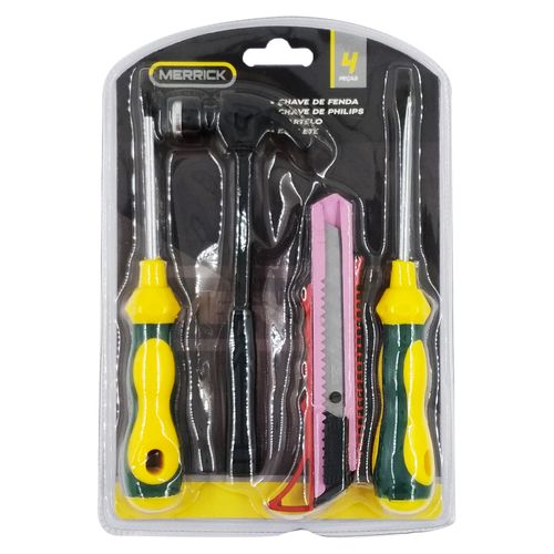 Kit de  Ferramentas 4 Peças em Metal e Plástico Merrick