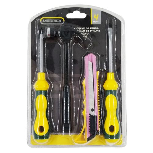 Kit de  Ferramentas 4 Peças em Metal e Plástico Merrick
