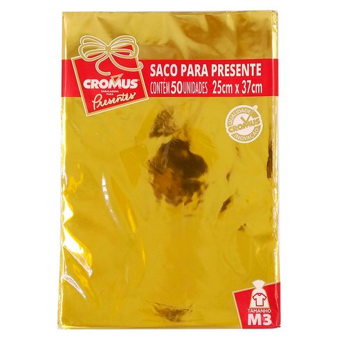 Saco De Presente Metalizado 25x37cm 50 Peças Cromus Embalagem