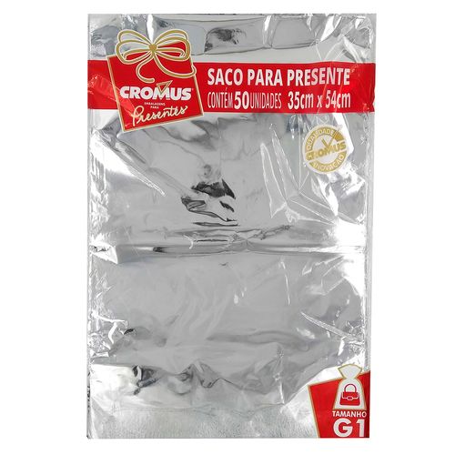 Saco de presente liso cores metalizado 50 unidades 35x54cm Cromus Cromus Embalagem