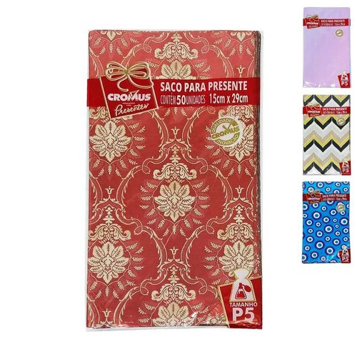 Saco P/ Presente 50 Unidades 15x29cm em Plástico Cromus