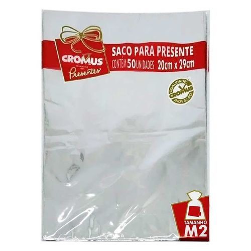 Saco de presente liso metalizado prata 50 unidades 20x29cm Cromus Cromus Embalagem