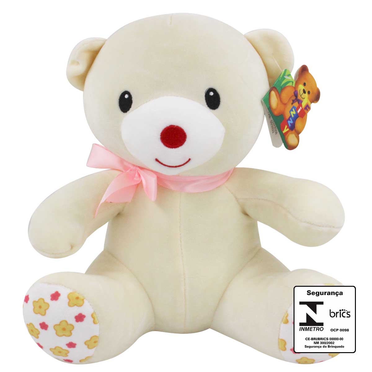 Urso de Pelúcia C/ Laço 25cm em Poliéster Fizzy