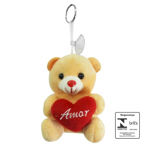 Chaveiro Urso de Pelúcia C/ Coração 10cm em Poliéster Fizzy