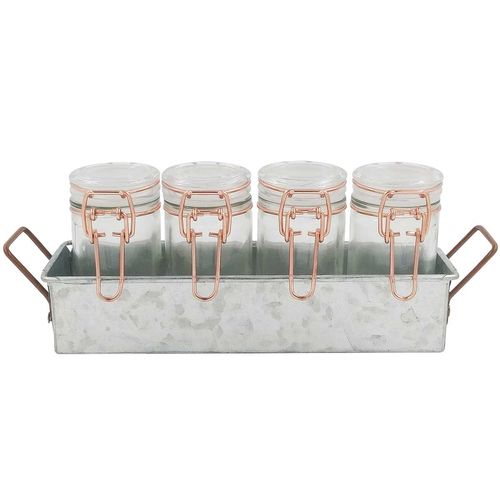 Jogo de Potes 90ml 4 Peças C/ Suporte em Metal Casa Ambiente