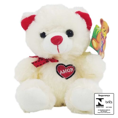 Urso de Pelúcia C/ laço 15cm em Poliéster Fizzy
